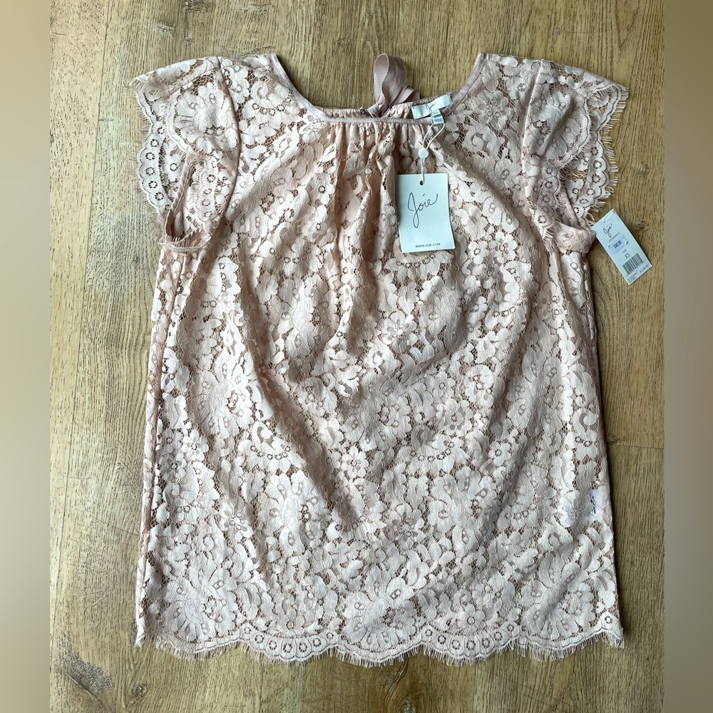 Joie Channelle Lace Top XS NWT Blush Pink Scalloped Hem Cap Sleeve $238 Boho